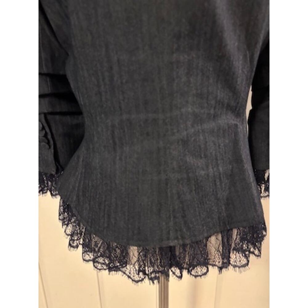 Cinq a Sept Denim Blazer Jacket Blue Lace Trim Ruched Sleeve Size 8 - Picture 9 of 10